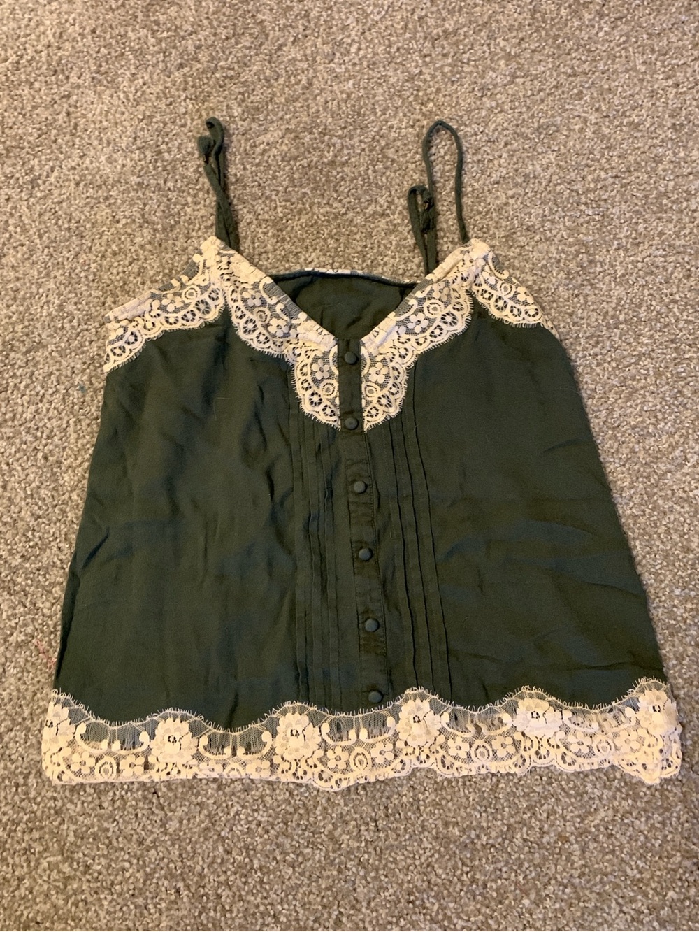Lace-Trim Olive Green Cami Tank Top
